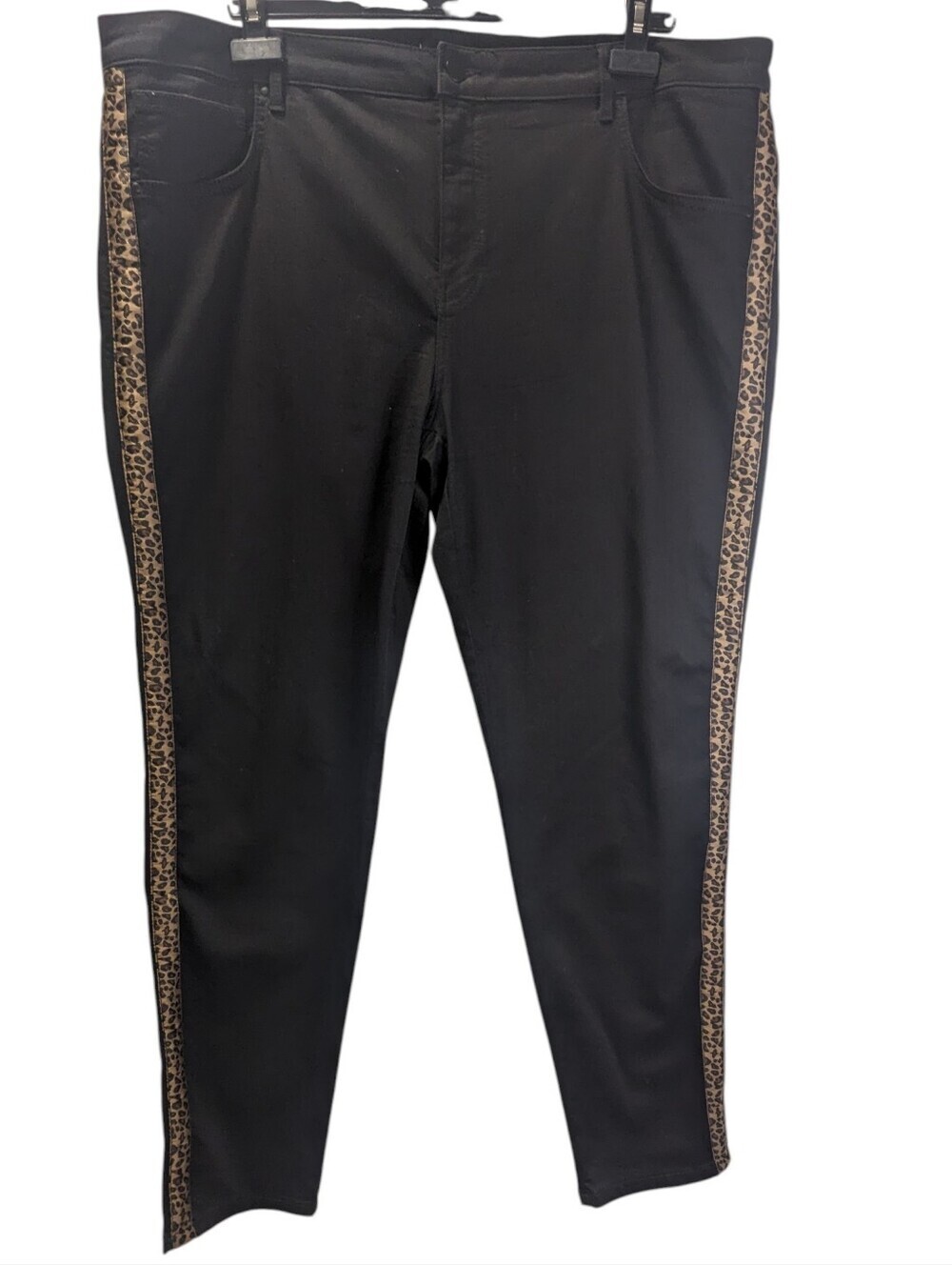 Joseph Ribkoff Black Skinny Jeans with Leopard-Print Side Stripes Plus Size 22
